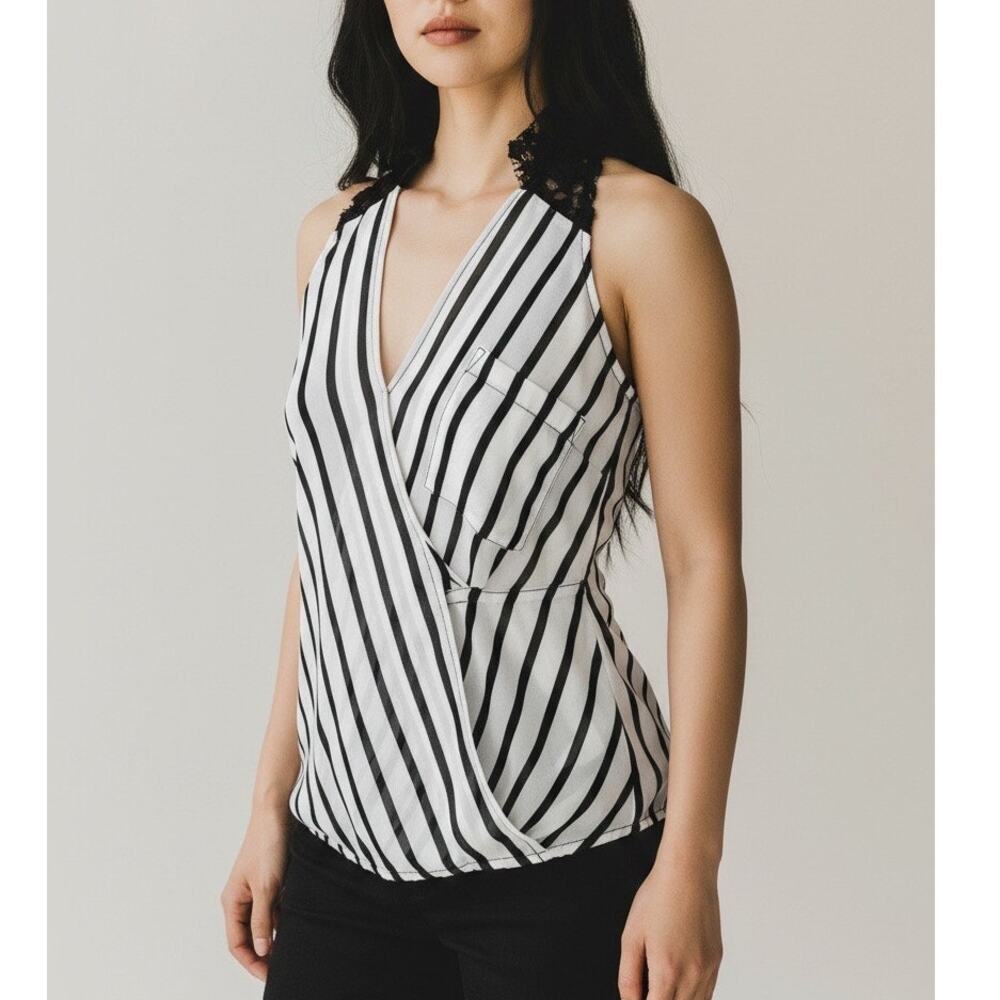 HeartSoul black & white stripes sleeveless top with bubble hem Size XS